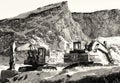 Equipment left in the limestone quarry Royalty Free Stock Photo